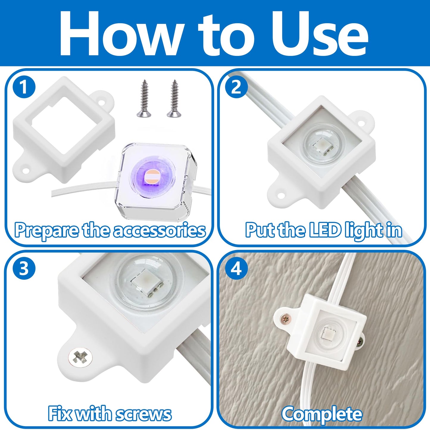 Shupakul 80 Pcs H705 LED Light Mounting Bracket Clip,Waterproof H705 LED Lights Mount Set with 160 Screws,Screw Mounting White Square Light Brackets for Outdoor Installation