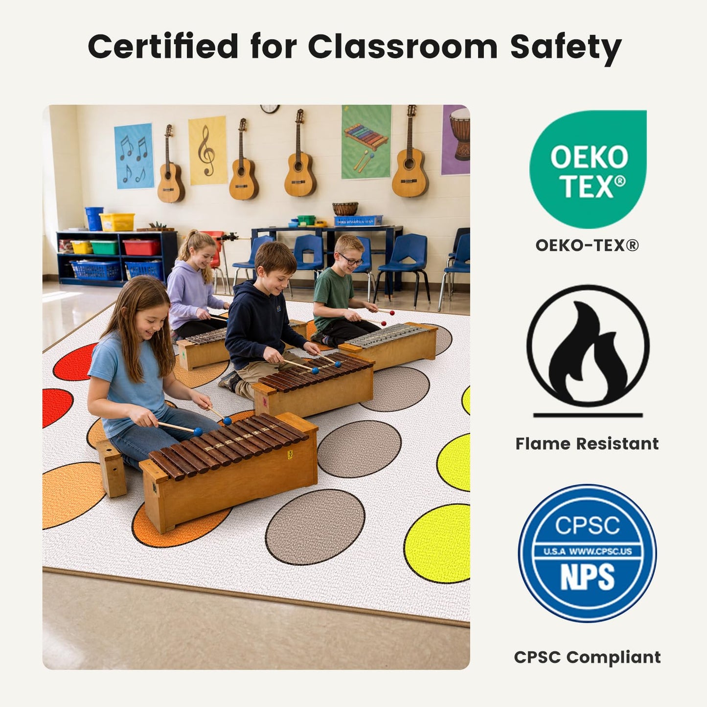 ABCarpet Extra Large Classroom Rug, 10'6" x 13'1" Durable Boho Classroom Carpet, Non-Slip Preschool Rug with 30 Seating Squares for Reading Area, Circle Time, Kids Playroom, Teacher Use