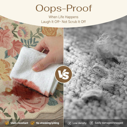 PureCozy Floral Easy Jute Rug 5x7 Beige Washable Living Room Carpet Scalloped Non Slip Indoor Office Farmhouse Non Shedding Herringbone Floor Cover for Bedroom Dining Room