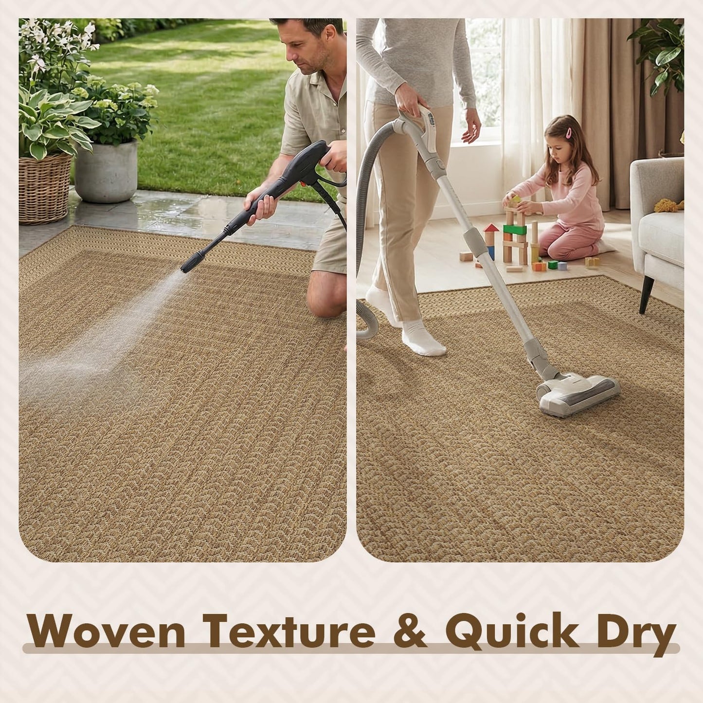 MontVoo-Outdoor Rug-Patio Rug 5x7 ft Polypropylene Indoor Outdoor Rugs Outdoor Carpet for Patio Deck Balcony Porch, Textured Weave, Durable for High Traffic, Fade-Resistant, Modern Neutral Brown