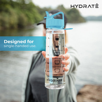 HYDRATE Water Bottles Motivational premium 30oz water bottles with straw - Daily water intake with Time Markings, BPA-Free. Leak proof Ideal for hydration at office, gym (Sky Blue)