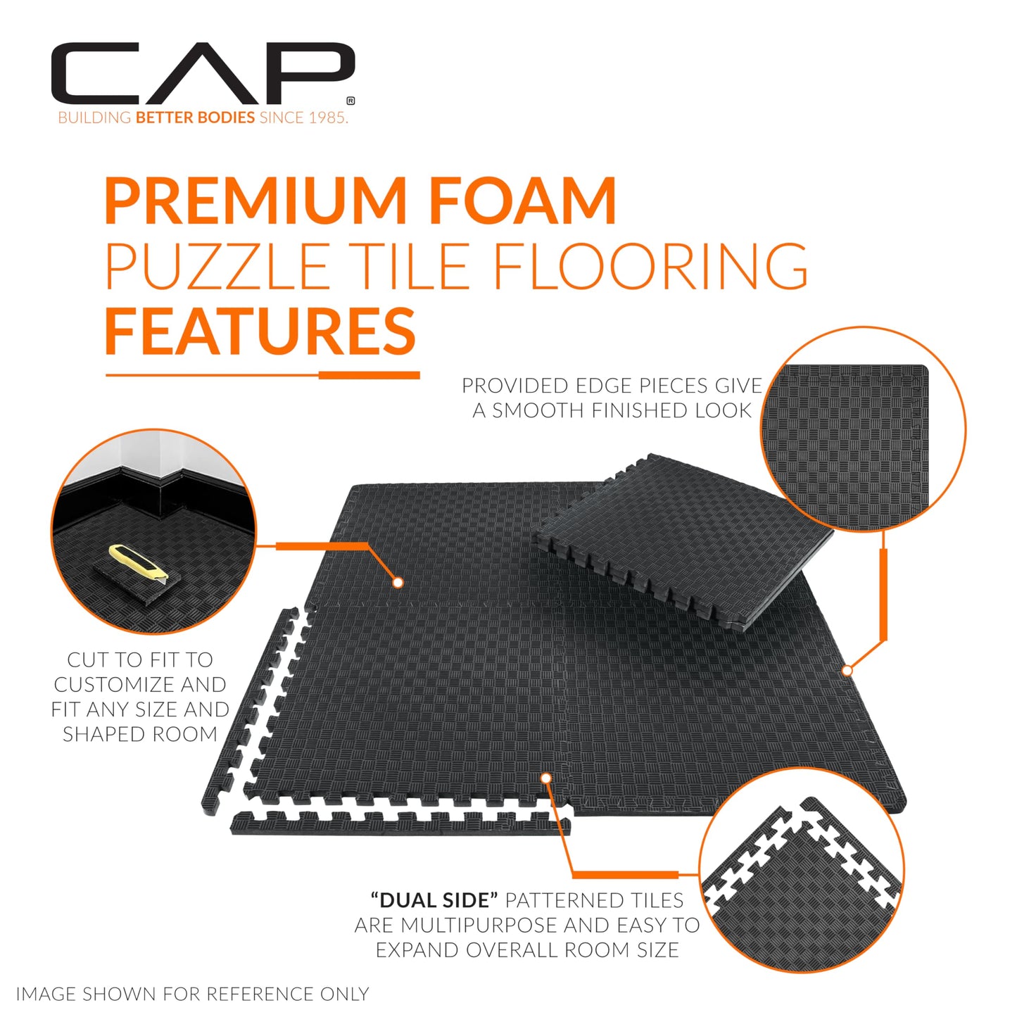 CAP Barbell 3/4-Inch Interlocking EVA Foam Exercise Puzzle Mat Home Gym Flooring - 3 Pack | 24" x 24" x 3/4" | Tatami Pattern - Black