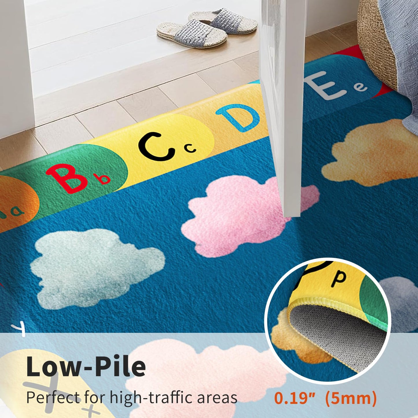 Kids Classroom Seating Rug for 12 Children, 5x7 Alphabet Circle Time Carpet, Educational Preschool Learning Rug with Colorful Cloud Seats, Non-Slip Area Rug for Daycare Playroom