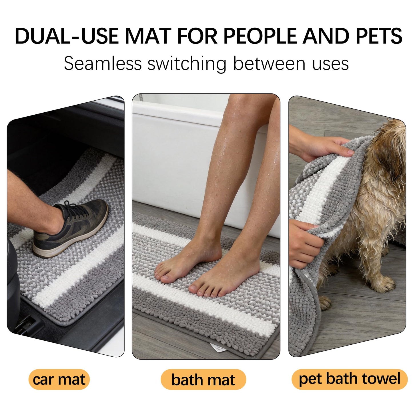 Fogkiss Dog Door Mat for Muddy Paws - Absorbent Quick-Dry Non-Slip Washable Chenille Pet Rug, Indoor Entryway Mat for Front Door & Crate (Gray White, 36" L*24" W)