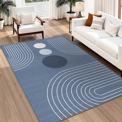 Area Rug 5x7 Boho Modern Minimalist Geometric Abstract Rug Dusty Blue Mid Century Modern Rug for Living Room Machine Washable Non-Slip Printed Low Pile Indoor Carpet for Bedroom Dining Room Office