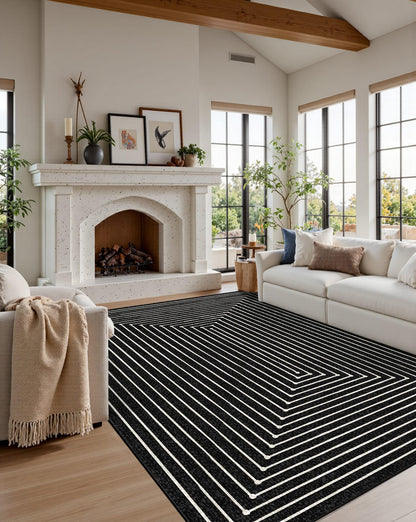 Latte&Fog 5x7 Area Rugs for Living Room Bedroom, Modern Abstract Washable Rug, Boho Non Slip Low Pile Carpet for Indoor Dining Room, Office, Dorm, Classroom, Farmhouse and Kids Room - Indigo Black