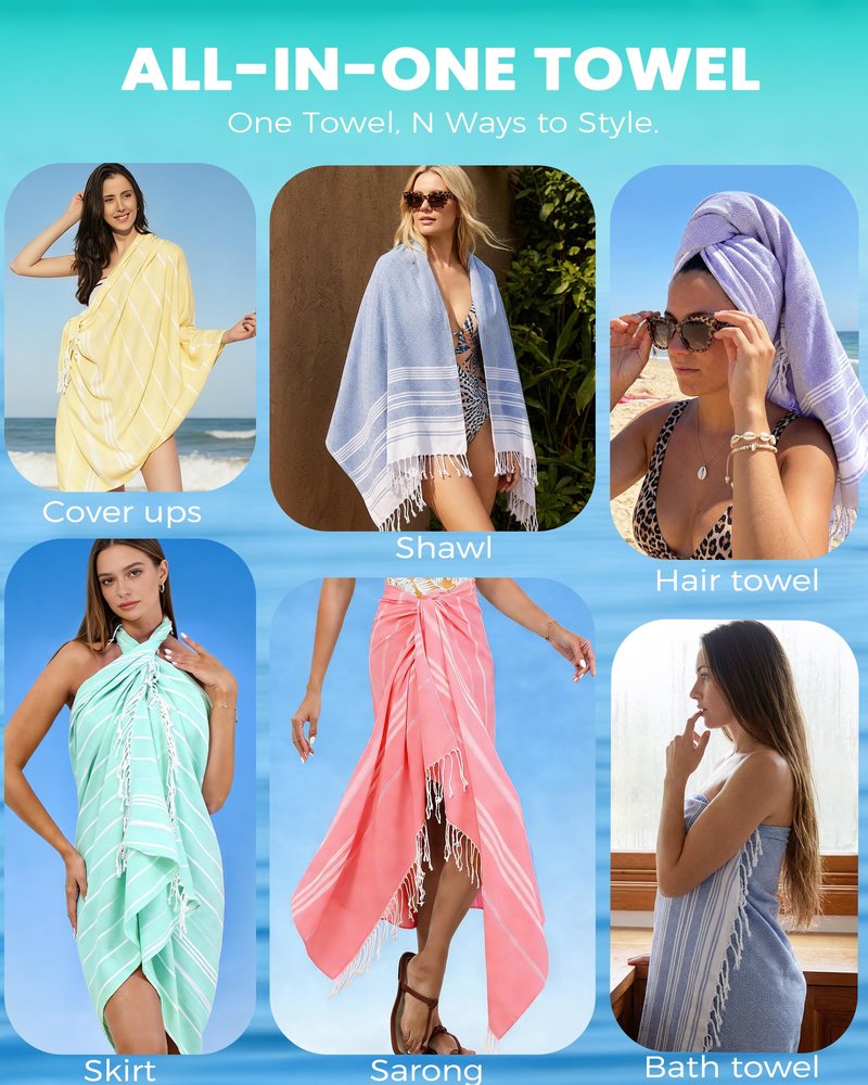 Antfuny 2 Pack Turkish Beach Towels Vacation Essentials Quick Dry Sand Free Oversized Bath Pool Swim Towel Extra Large XL Big Blanket Adult Men Travel Cruise Accessories Must Haves Clearance Yellow