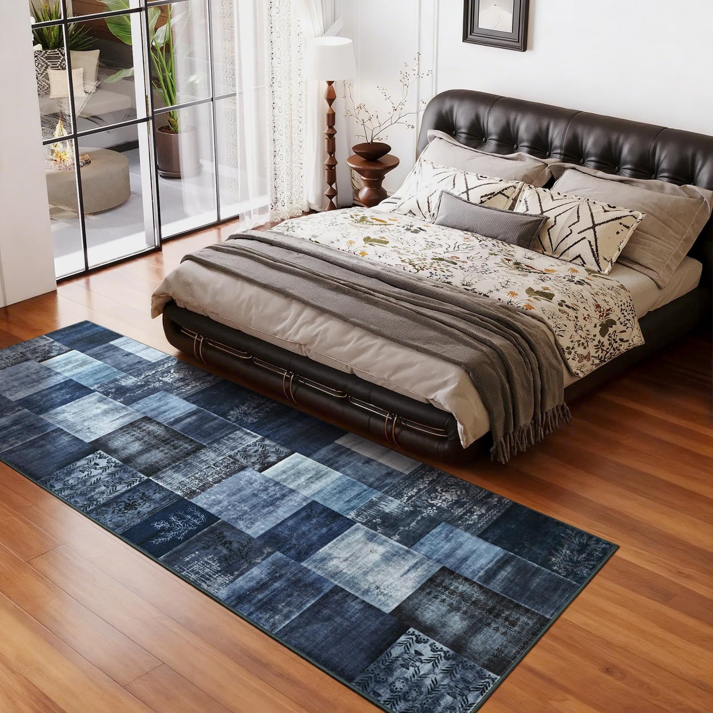 DweIke Runner Rug for for Hallways, 2'x6' Washable Kitchen Rugs with Non Slip Rubber Backing, Soft Low Pile Non-Shedding Geometric Carpet for Laundry Bedroom Bathroom, Navy Blue