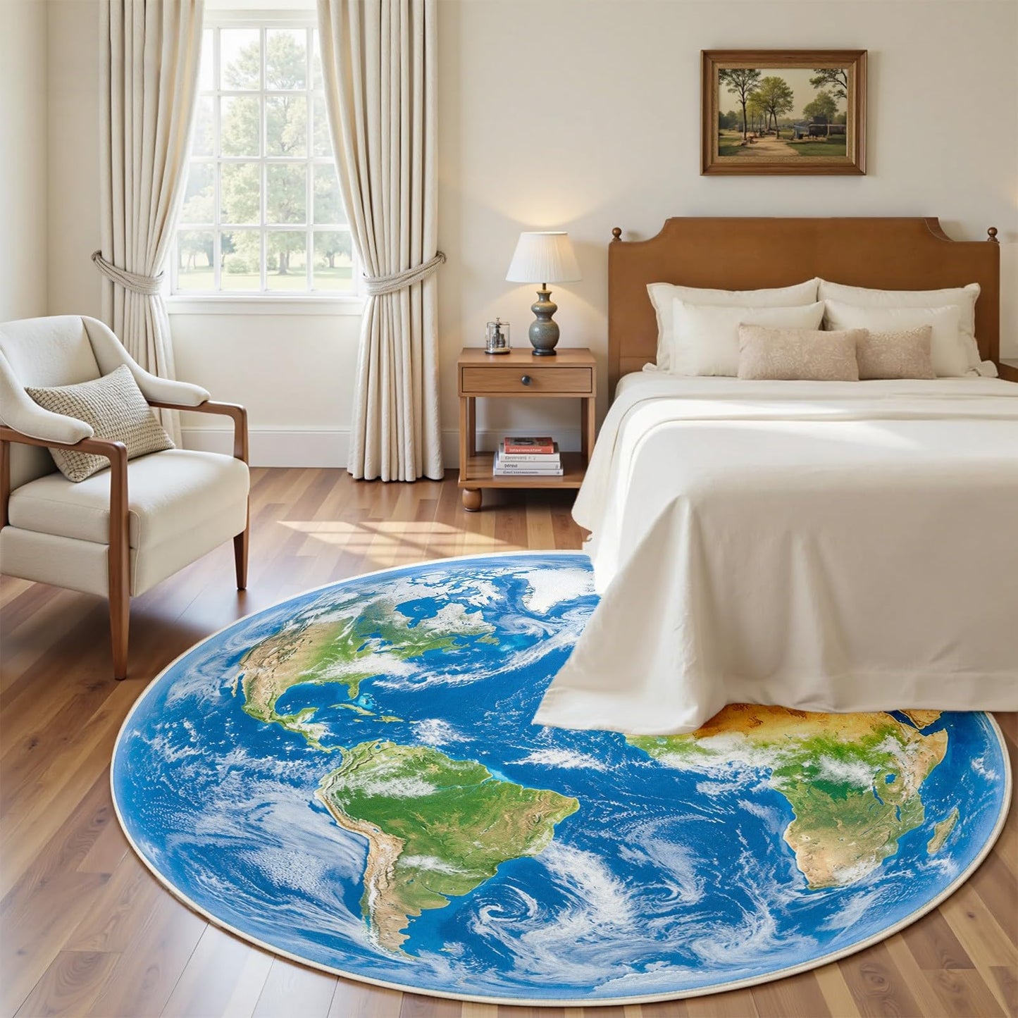 Earth World Map Round Carpet 2Ft, Astronomy Galaxy Planet Circle Area Rug, Washable Non Slip Low Pile Space Floor Mat for Bedroom Living Room Study Home Office Decor