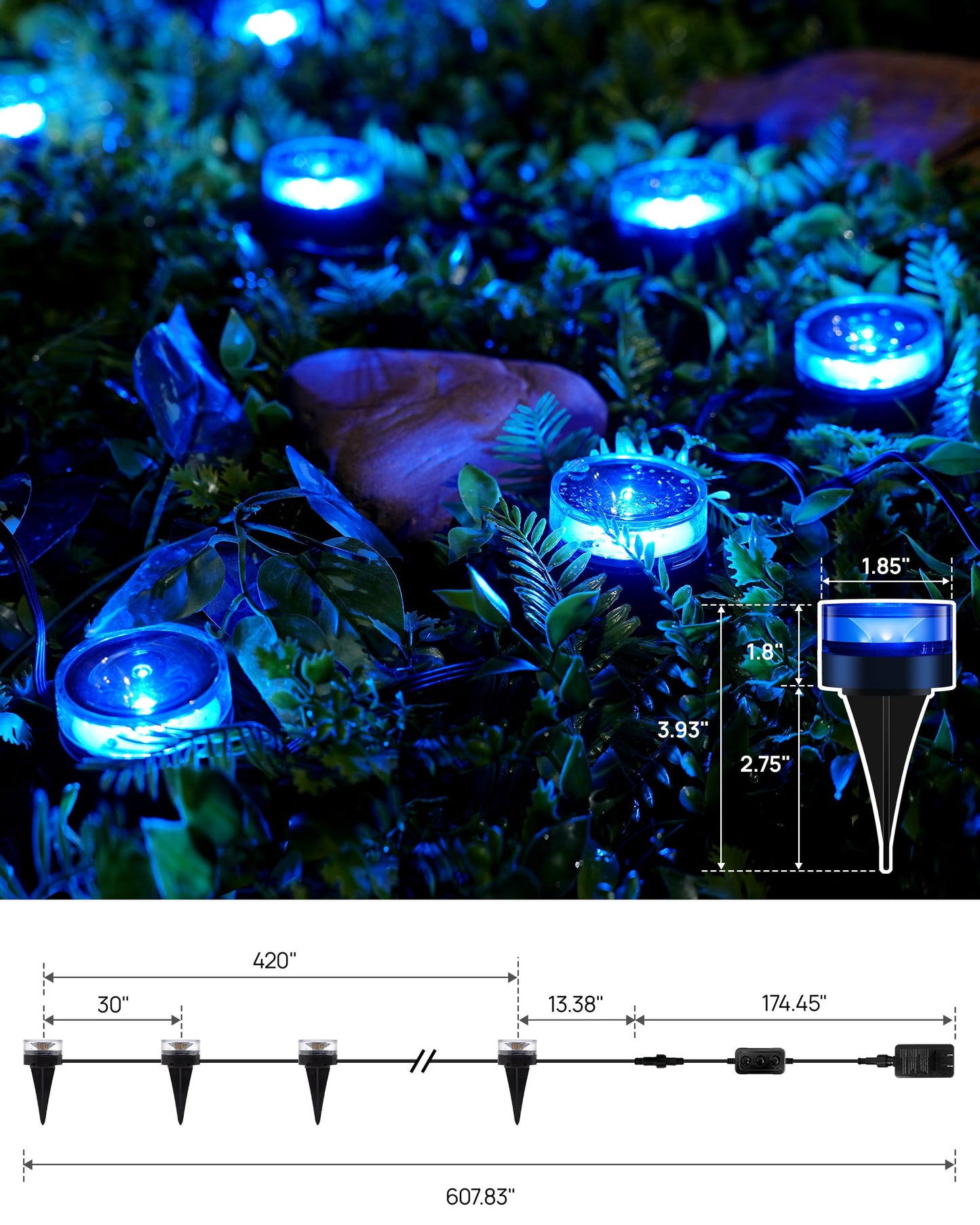 VCOKEN Christmas Pathway Lights, 50FT with Smart 15 LED RGBWW Outdoor Ground Lights with App Control, DIY Scene Modes IP65 Waterproof Walkway Light for Yard, Walkway Driveway Garden Decor