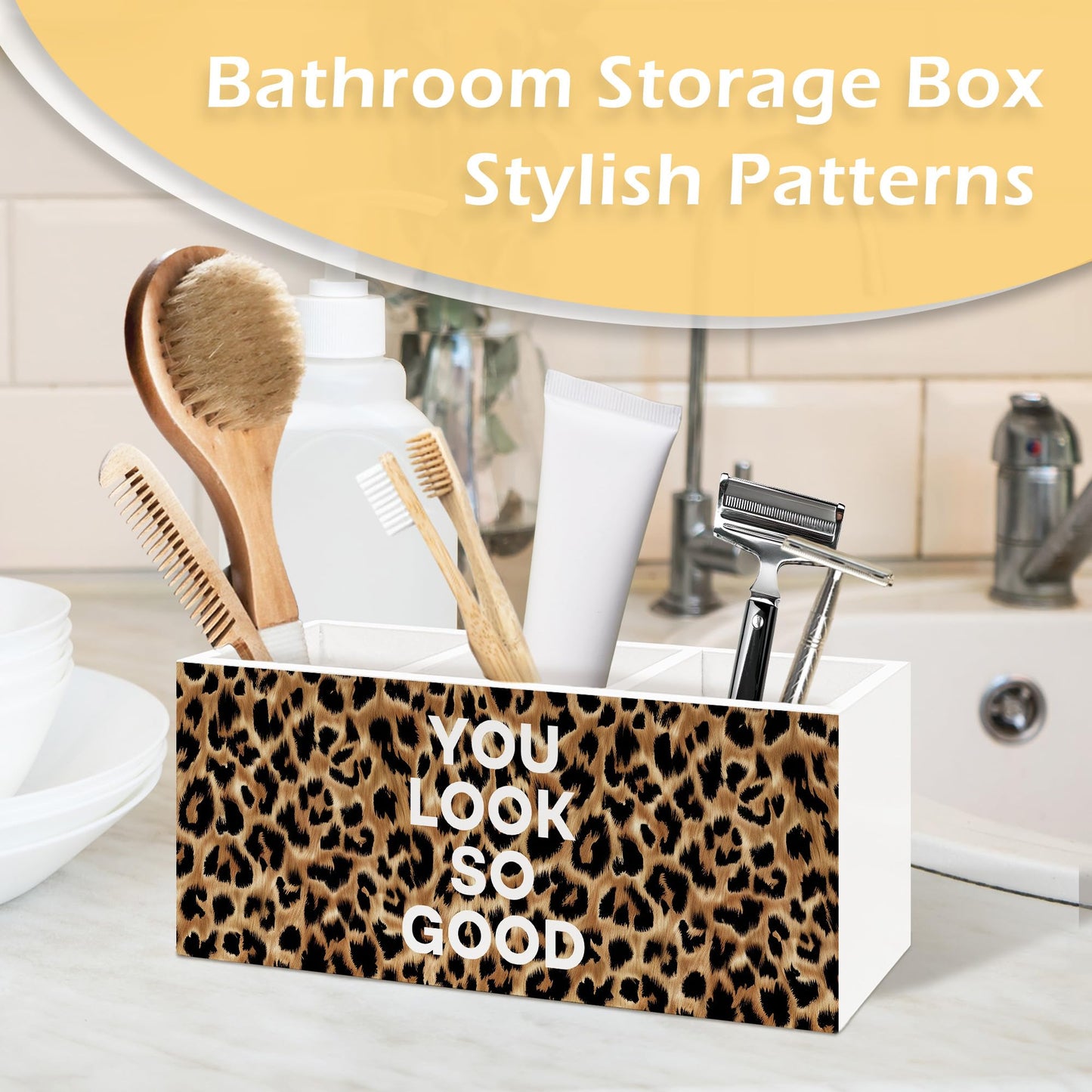 Foyoulame Inspirational Leopard Print Pen Pencil Holder, Cheetah Desk Accessories, Trendy Leopard Print You Look So Good Wooden Pen Pencil Organizer for Y2k Room Dorm Desk Decor