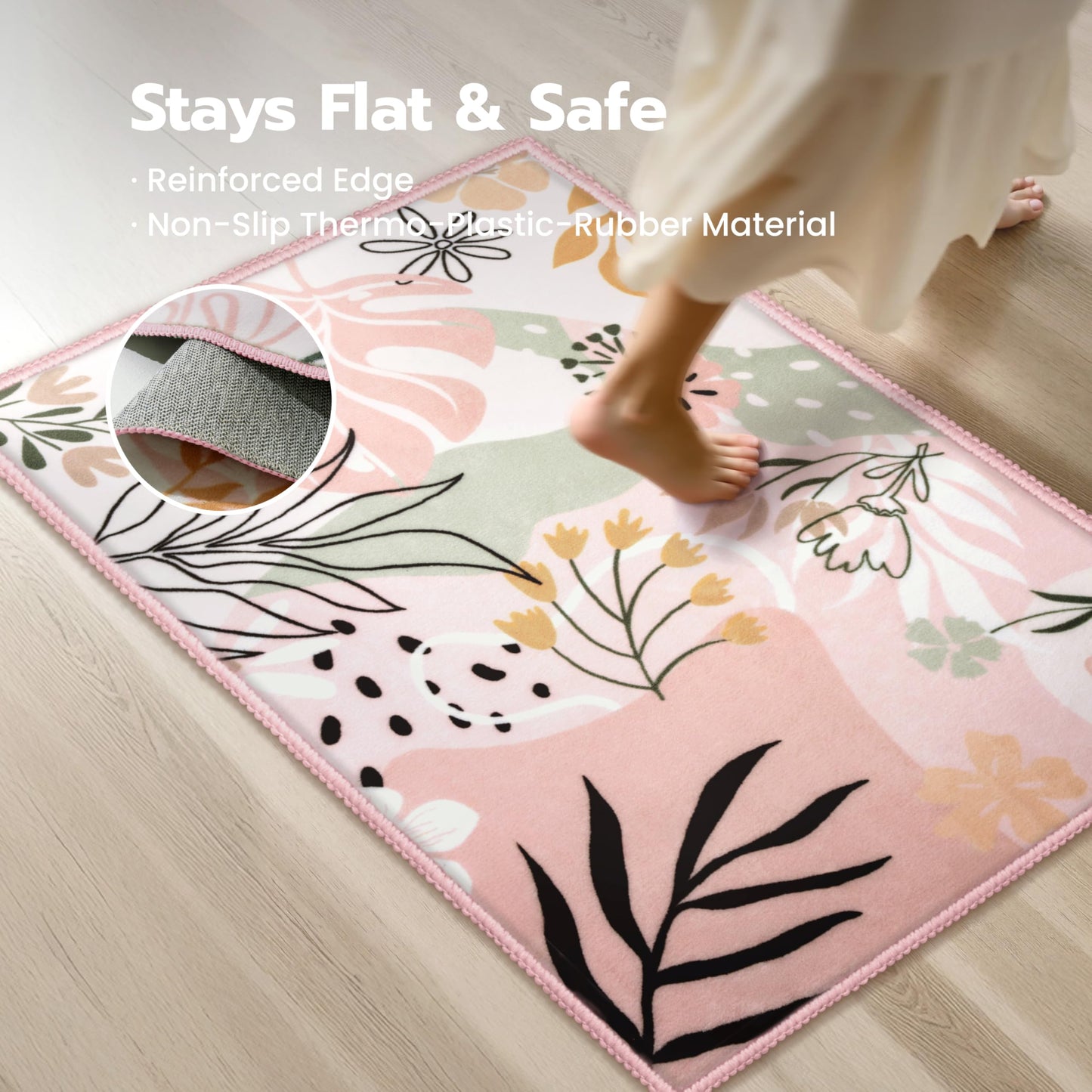 Joiedomi Door Mat Indoor Entrance 2x3 Machine Washable Art Floral Small Rugs for Entryway Non-Slip Rubber Backing Bath Mat Soft Area Rug Stain Resistant Waterproof Carpet for Bathroom Bedroom (Green)