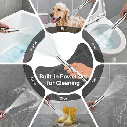 Veken All Metal 10" Shower Head with Handheld, Luxurious Square Double Rain Shower Heads with Spray Combo, Dual High Pressure Detachable Rainfall Showerhead with Extension Arm, Long Hose,Chrome,Sliver