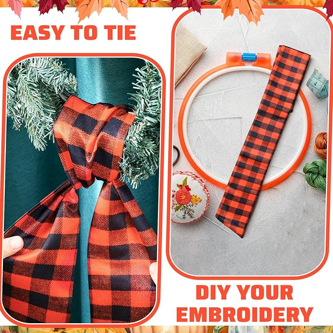 Wreath Sash for Front Door Wreath Satin Sash Blank Sashes Embroidery Monogram Yard Doorway Indoor Outdoor Wall Ribbon Bow Home Decor(Orange, Black,Fall Plaid)