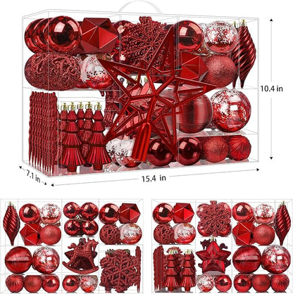 SHareconn 100pcs Christmas Tree Decorations Ornaments Set, Shatterproof Plastic Baubles Decorative Balls for Xmas Tree Decor Holiday Wedding Party, Burgundy