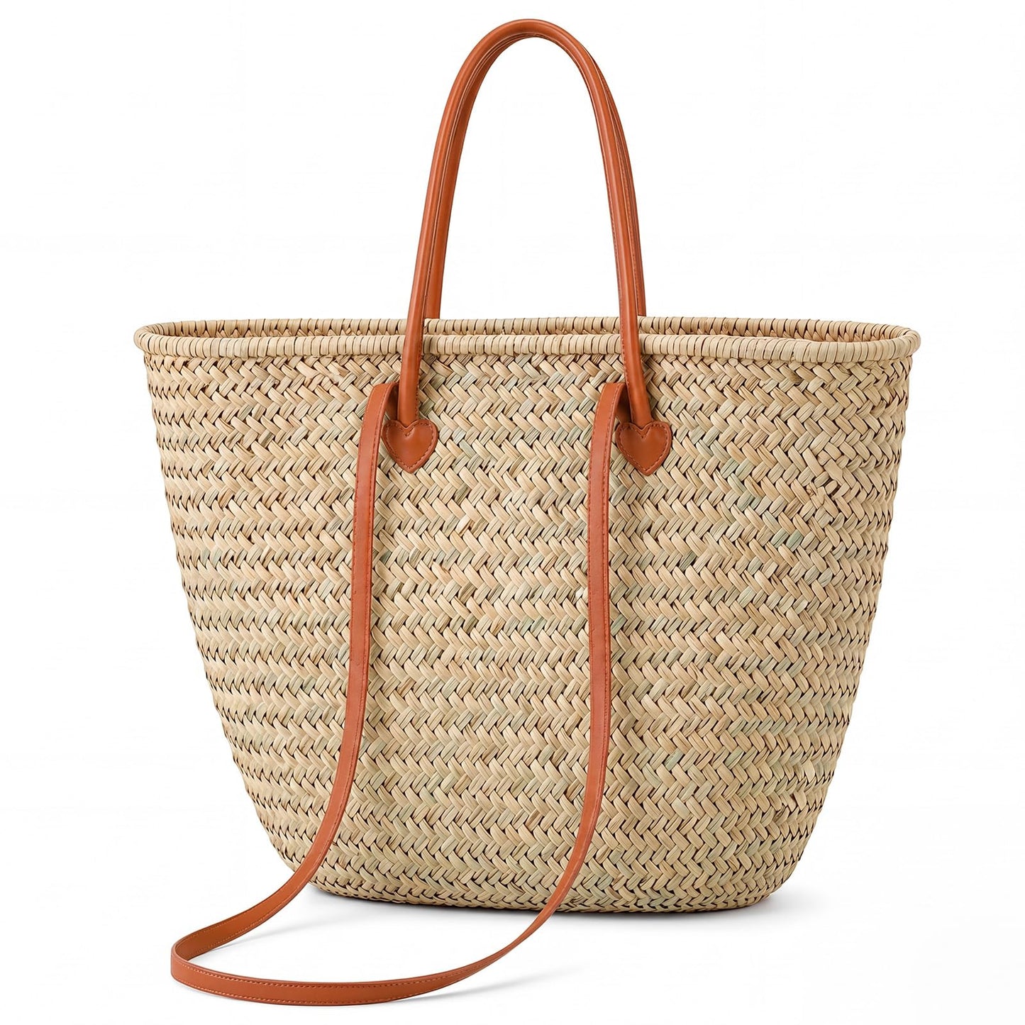 Klyyo Clyro Oversized French Straw Basket Tote Bag with Leather Handles & Drawstring Liner, 25" Large Woven Beach Bag for Summer, Picnic, Market, Grocery Shopping, Travel & Bridal Shower