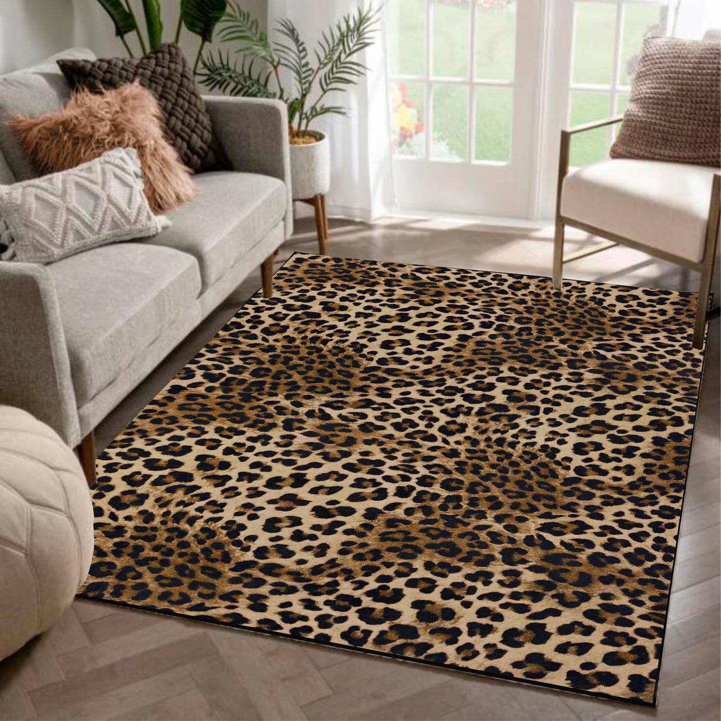 Aukib Leopard Rug 4x6 Cheetah Print Washable Non-Slip Rug Ultra Soft Low-Pile Indoor Carpet for Living Dining Playroom