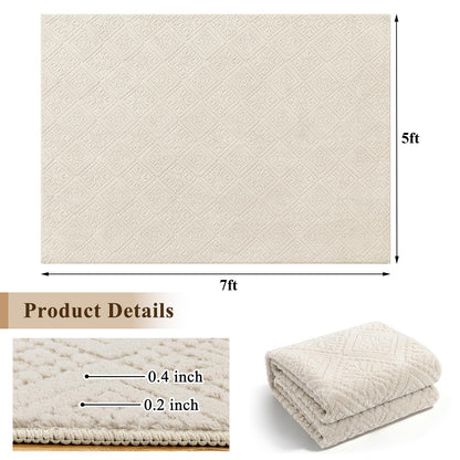 U'Artlines 5x7 Beige Washable Area Rug for Living Room, Soft Fluffy High Low Textured Carpet, Modern Neutral Geometric Non Slip Rugs for Bedroom Dining Room Kids Room