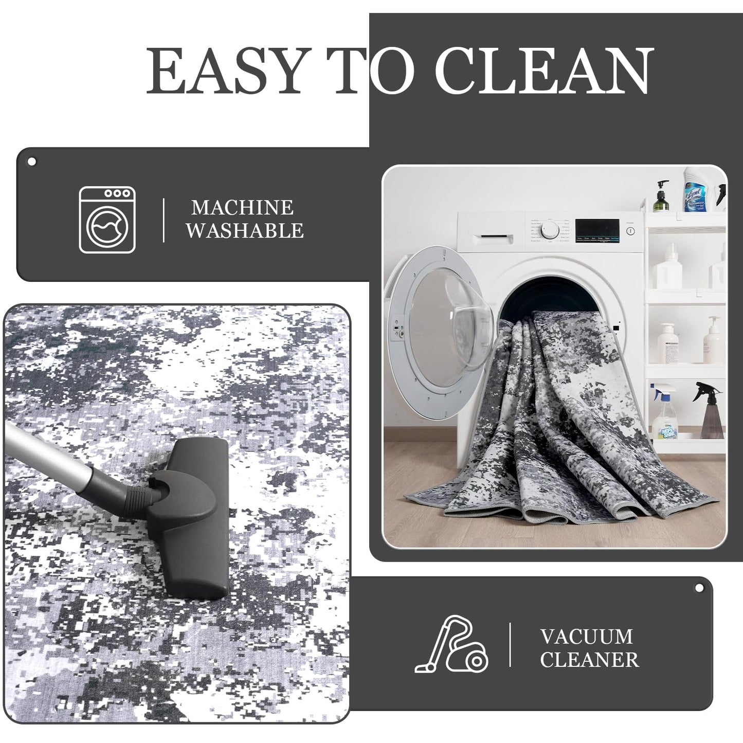 Enqinar Modern Abstract 4x6 Rug, Soft Washable Area Rug for Bedroom, Non Slip Thin Foldable Low Pile Stain Resistant Carpet for Living Room Dining Room Home Office Decor, Black Grey White
