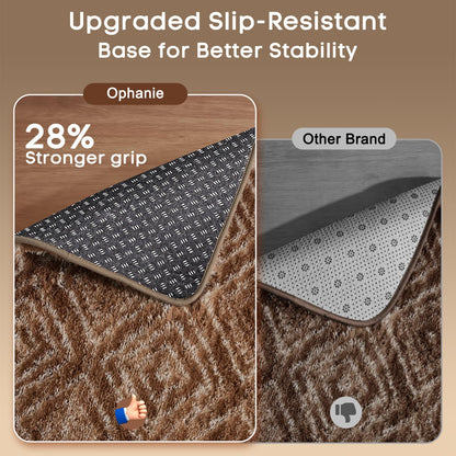 Ophanie Brown and White Diamond Striped Rugs for Living Room 5x7, Fluffy Shag Large Fuzzy Plush Soft Carpets, Shaggy Rugs for Bedroom, Carpet for Kids Boys Girls Dorm Nursery Home Decor Aesthetic
