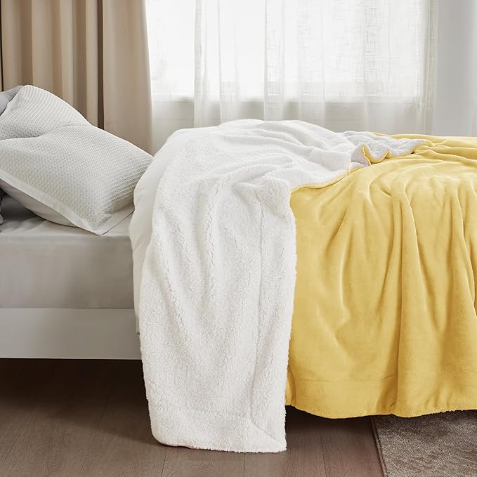 Bedsure GentleSoft Sherpa Fleece Throw Blanket Twin Size for Couch - Thick and Warm, Soft Fuzzy Plush Twin Blanket for Winter, Yellow, 60x80 Inches