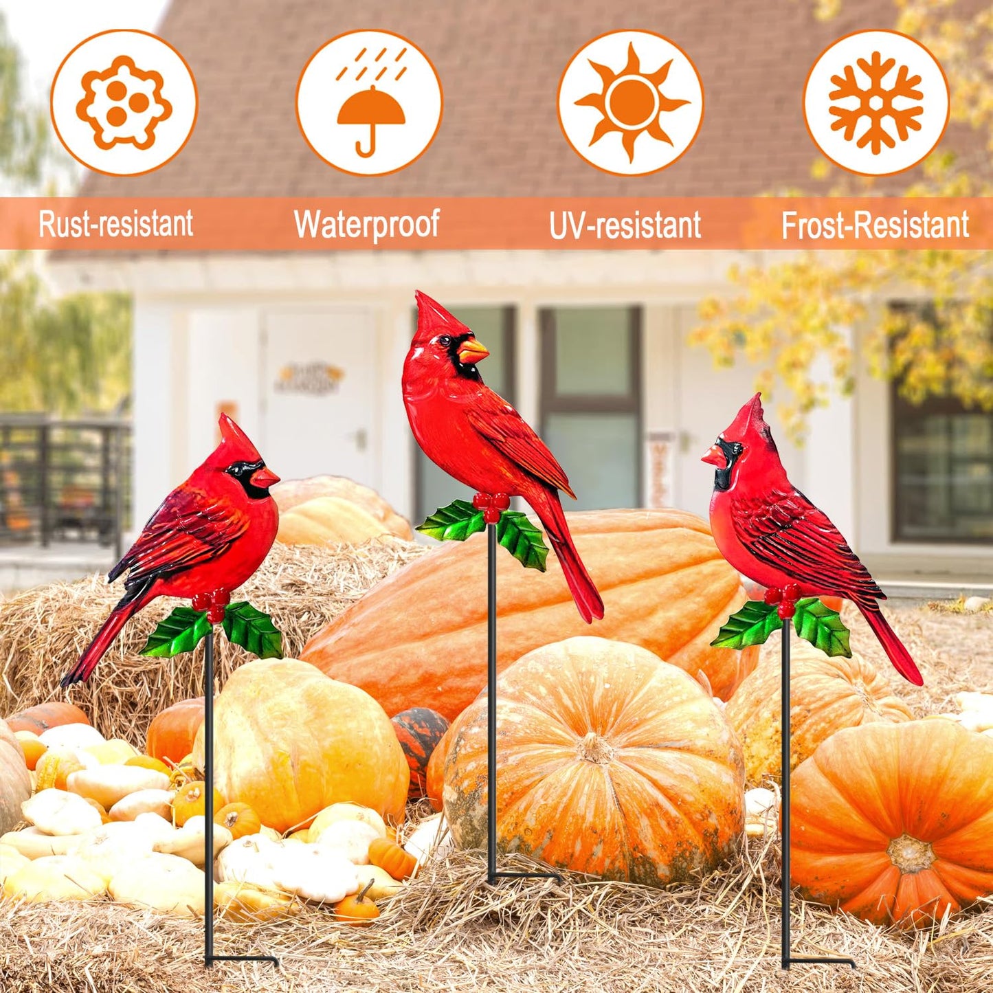 WAIU Metal Cardinal Garden Stakes 3 Pack Outdoor Yard Art, Outside Decorations for Yard,Garden Decorations