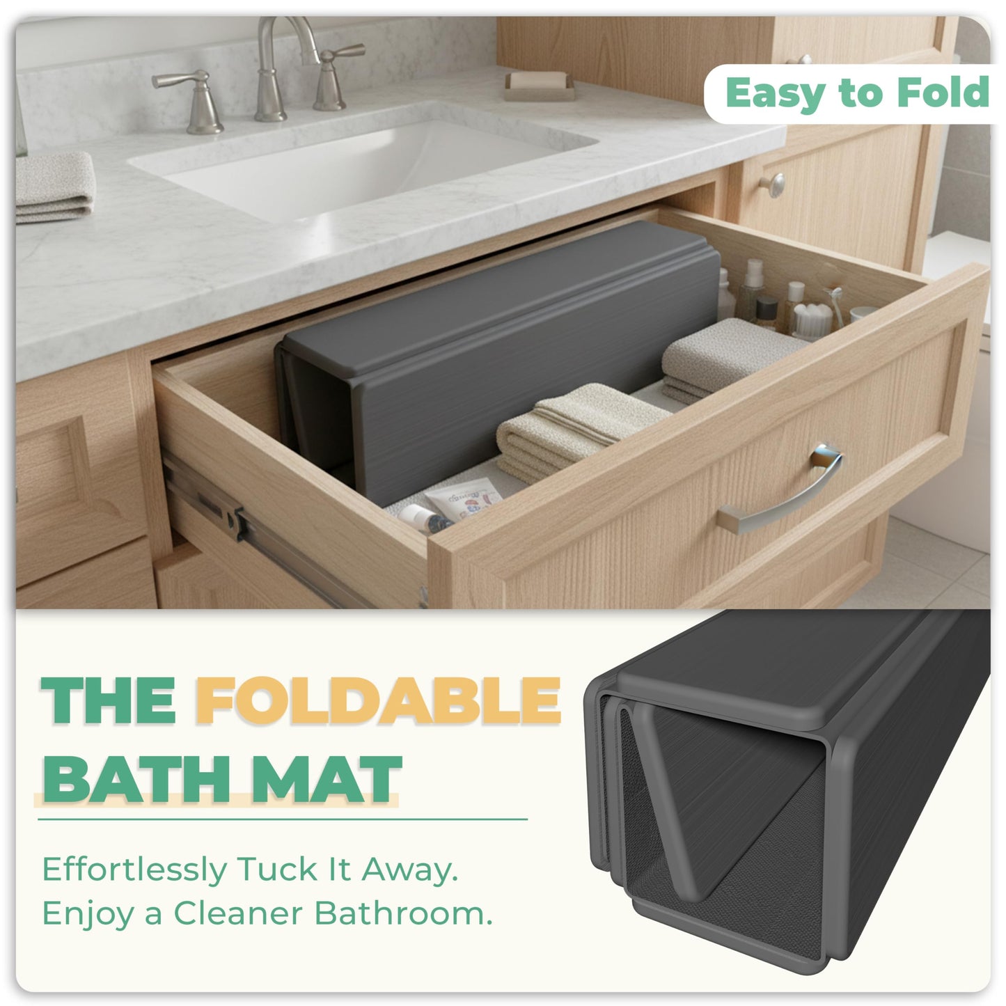 SYIPO Stone Bath Mat - Non-Slip Foldable Diatomite Bath Mat 23.6 x 15.3”, Super Absorbent & Quick Drying Bathroom Mat | Easy to Clean Shower Floor Mat, Dark Gray