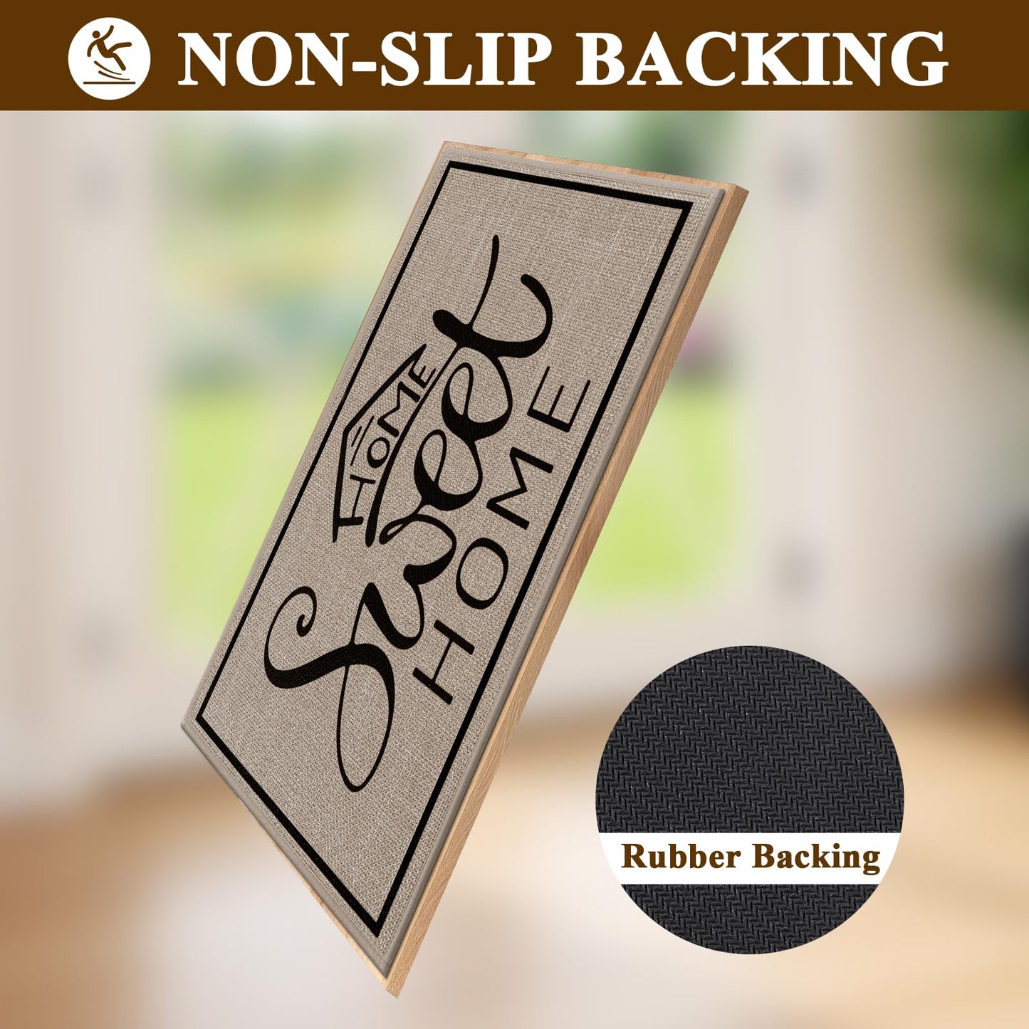 Vaukki Indoor Door Mat 24"x36", Ultra Thin Doormat Indoor Entrance, Non Slip Rubber Backed Inside Welcome Mat for Front Door, Low-Profile Washable Dirt Trapper Entry Floor Mat for Entryway, Sweet Home