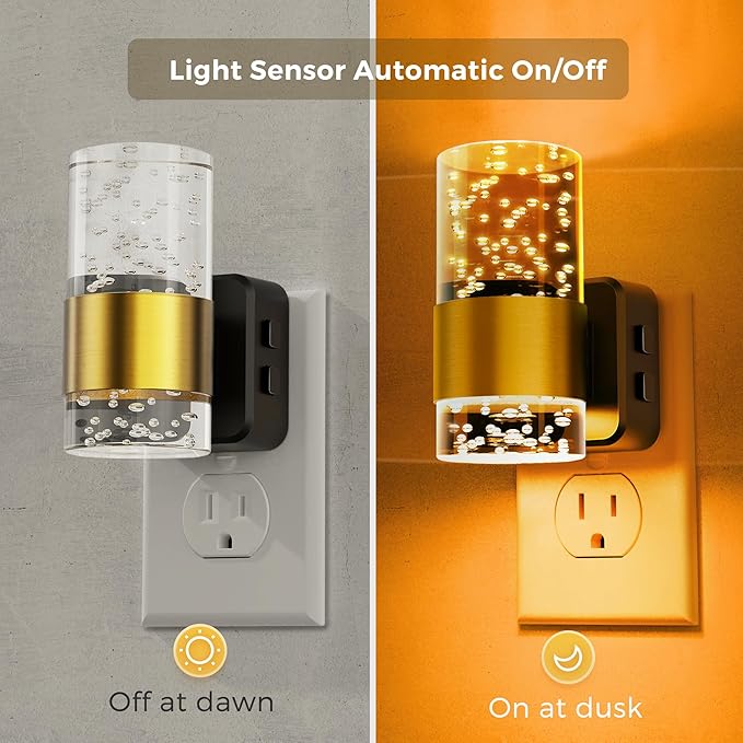 L LOHAS LED Night Light,Dimmable Night Lights Plug into Wall with Remote Control, RGB Color Changing, Dusk to Dawn Sensor, Acrylic Bubble Nightlight for Bathroom