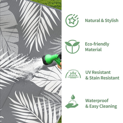 GENIMO Outdoor Rug 8' x 10' Waterproof for Patios Clearance, Reversible Plastic Straw Camping Rug Carpet, Large Area Rugs Mats for RV, Picnic, Backyard, Deck, Balcony, Porch, Beach, Grey&White