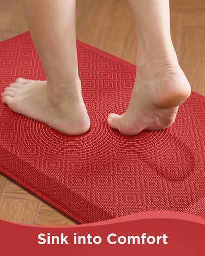 Ophanie Kitchen Mats for Floor, 3/4 Inch Thick Kitchen Rugs, 20''x32'' Anti Fatigue Standing Cushioned Mat, Waterproof,Comfort Ergonomic Mat for Office, Home, Sink, Red Non-Slip Bottom