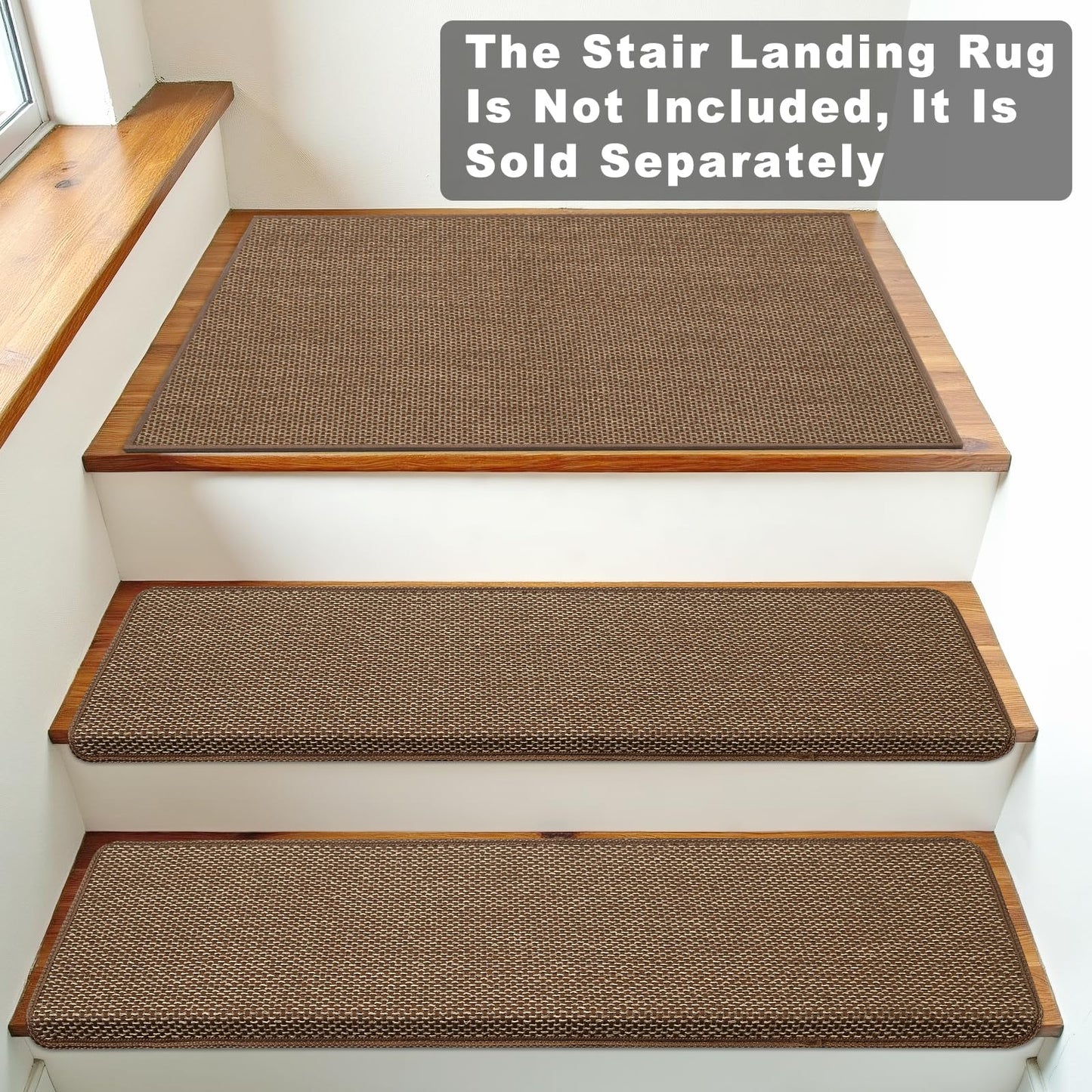 SMILOOL Bullnose Carpet Stair Treads Non Slip for Wooden Steps Indoor, 9.5" x 35" 14 Pieces, Extra Wide Bull Nose Carpet Runners for Wood Stairs, Step Covers, Stair Tread Rugs, Washable, Brown