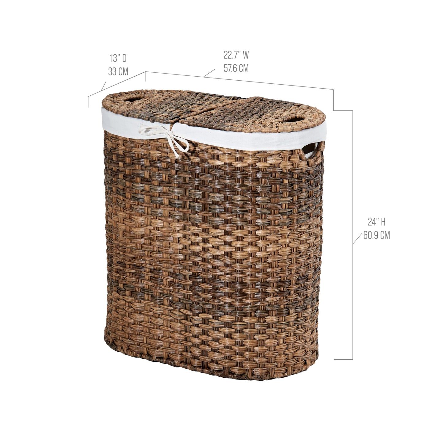 Seville Classics Premium Handwoven Portable Laundry Bin Basket with Carrying Handles, Household Storage for Clothes, Linens, Sheets, Mocha Brown, Oval Hamper