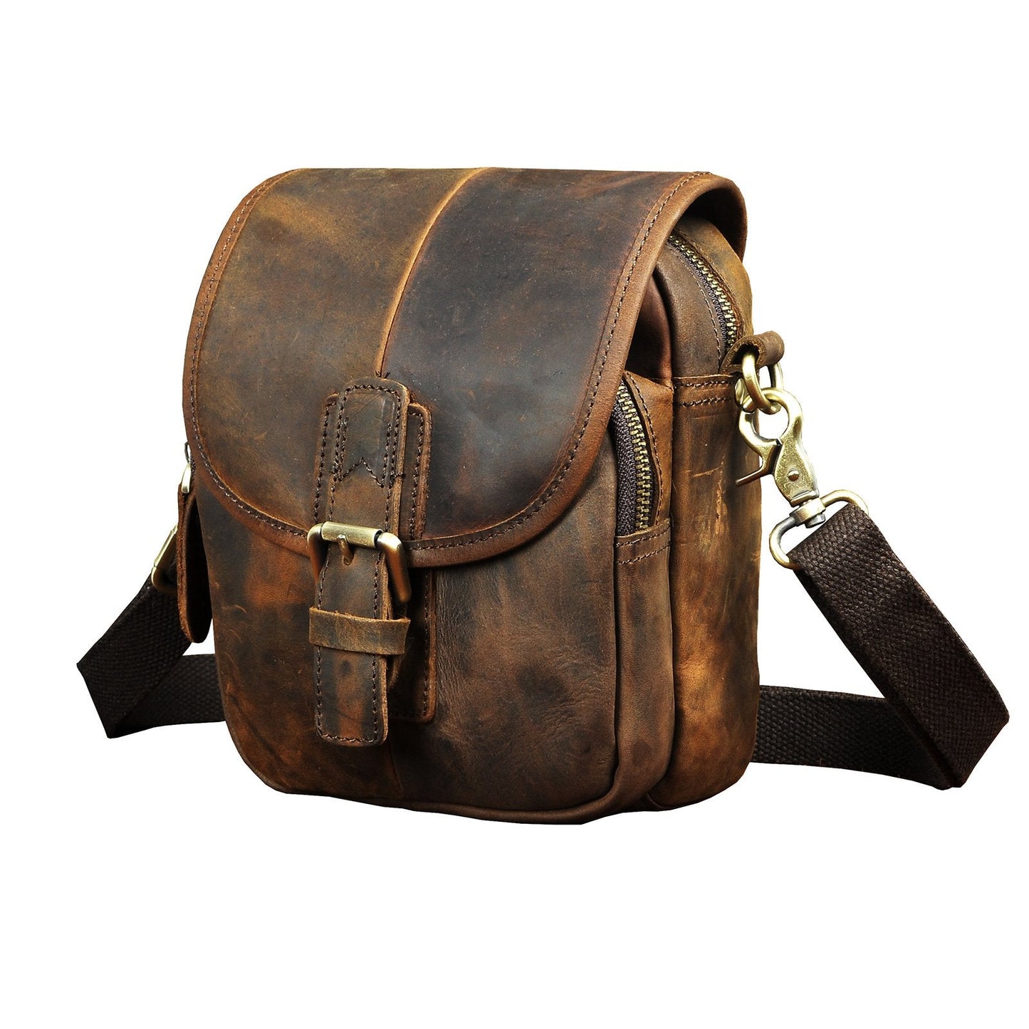 Le'aokuu Men Leather Fashion Mini Messenger Crossbody Bag Designer Hook Organizer Waist Hip Bum Belt Bag Pack (0 1168 brown)
