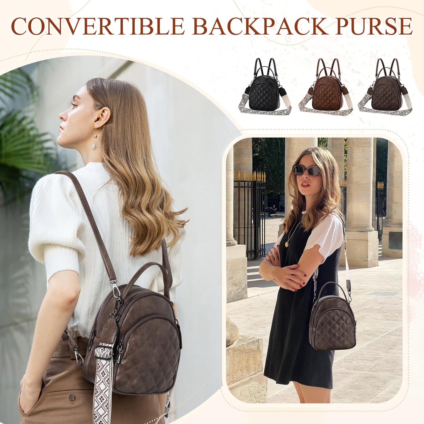 VX VONXURY Mini Backpack Purse,Women's Fashion Convertible Shoulder Bag with Guitar Strap