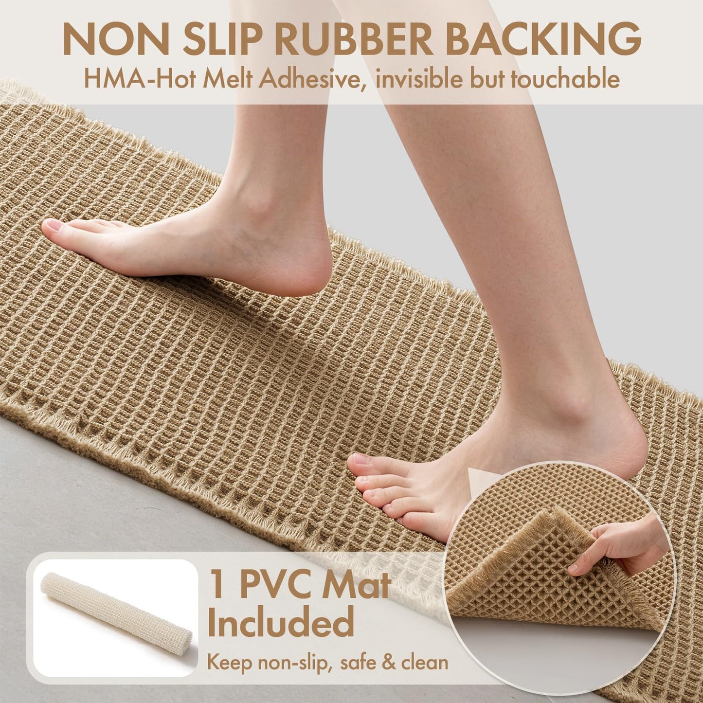 MIULEE Waffle Bathroom Runner Rugs, Super Absorbent Non Slip Bath Rug, Upgraded Soft Quick Dry Washable Boho Large Bath Mat with Tassels for Hallway Laundry Room Bedroom, 2'x5' (24"x60"), Brown