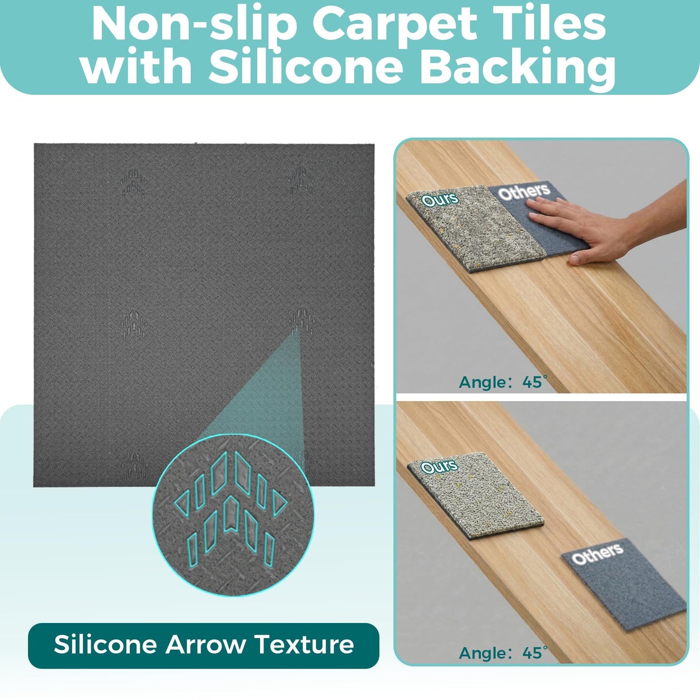 jxgzyy Commercial Carpet Tiles 20x20in, 0.38" Thickened Carpet Squares with Silicone Backing, Heavy Duty Carpet Floor Tiles with Padding Attached for Home Office Garage Hotel, 12 Pcs/32.4 Sqft