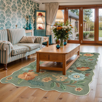 Lahome Floral Living Room Rugs, Area Rugs 5x7 Rug for Bedroom Ultra-Thin Soft Rug, Non-Slip Washable Rugs Stain Resistant Boho Rug Flore Throw Rug for ‎Dining Room Office (5x7ft,Green)