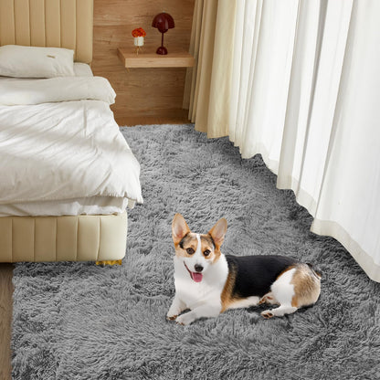 5X8 Ultra Soft Rug for Living Room, 5X8 Fluffy Shag Area Rug for Bedroom, Modern Shaggy Carpets Fuzzy Rug for Teens Dorm Nursery Home Decor Aesthetic, Upgrade Anti-Skid Durable, Grey