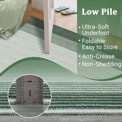 GarveeHome Washable Rug 8x10 Living Room Rug Neutral Bordered Carpet for Dining Room Solid Non Slip Low Pile Pet Friendly Large Carpet for Farmhouse Apartment Bedroom Dorm Green