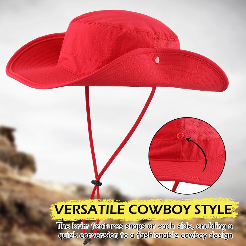 Connectyle Outdoor Wide Brim Bucket Hat for Men Women Adjustable Breathable Fishing Cap UPF 50+ Sun Protection Boonie Hat Red