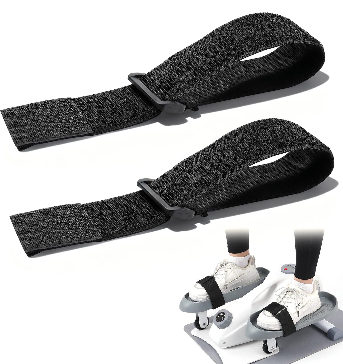 2PCS Bike Pedal Straps, Black Adjustable Leg Exerciser Traction Straps, Secure Stability for Elliptical Exercise Machine Under Desk Seniors Workout (Adjustable Length: 12.7-17.5 Inch)