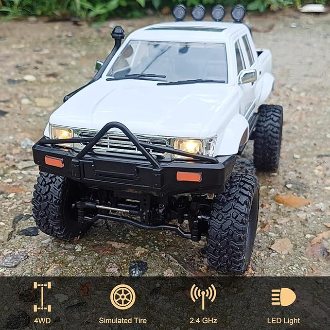 RC Rock Crawler WPL C64-1 RC Truck 1:16 Scale 2.4GHz Remote Control Truck 4WD All Terrain Off-Road RC Crawler with LED Lights and 2 Rechargeble Batteries for Adults (Red)