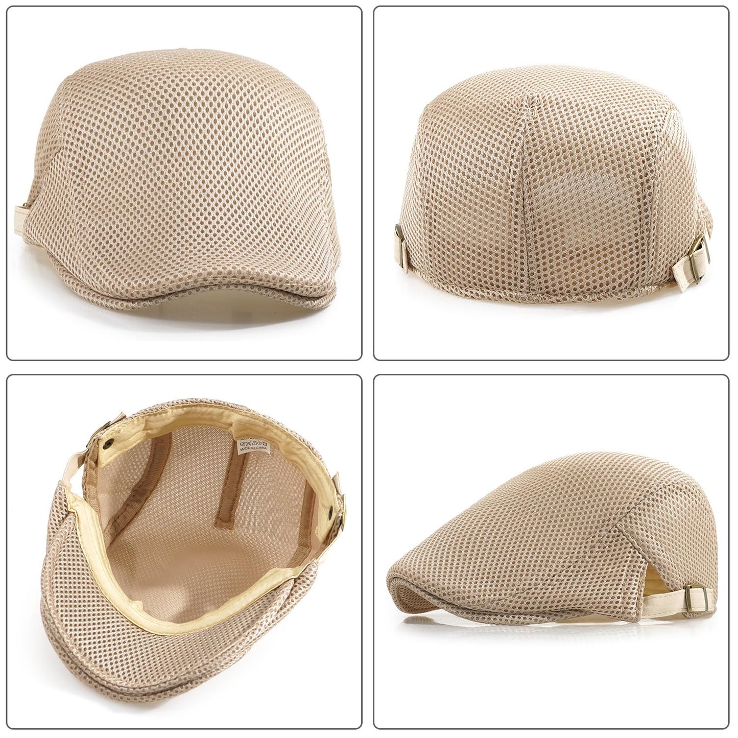 Xinveen Men's Mesh Cap Breathable Summer Newsboy Hat Adjustable Beret Ivy Cap Irish Cabbie Driving Hunting Hats