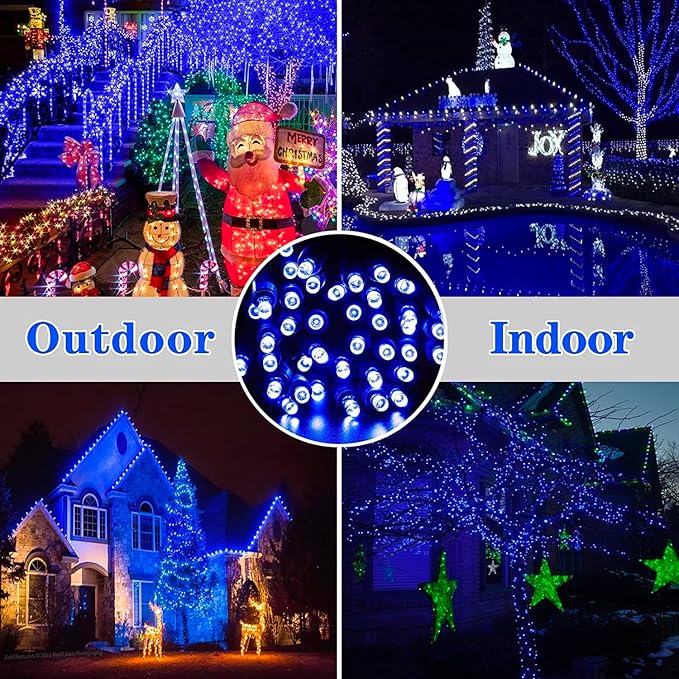 50ft 100 Counts Blue LED Outdoor Christmas Lights - Commercial Grade, Waterproof, Green Wire, Xmas Lights, IP65, UL