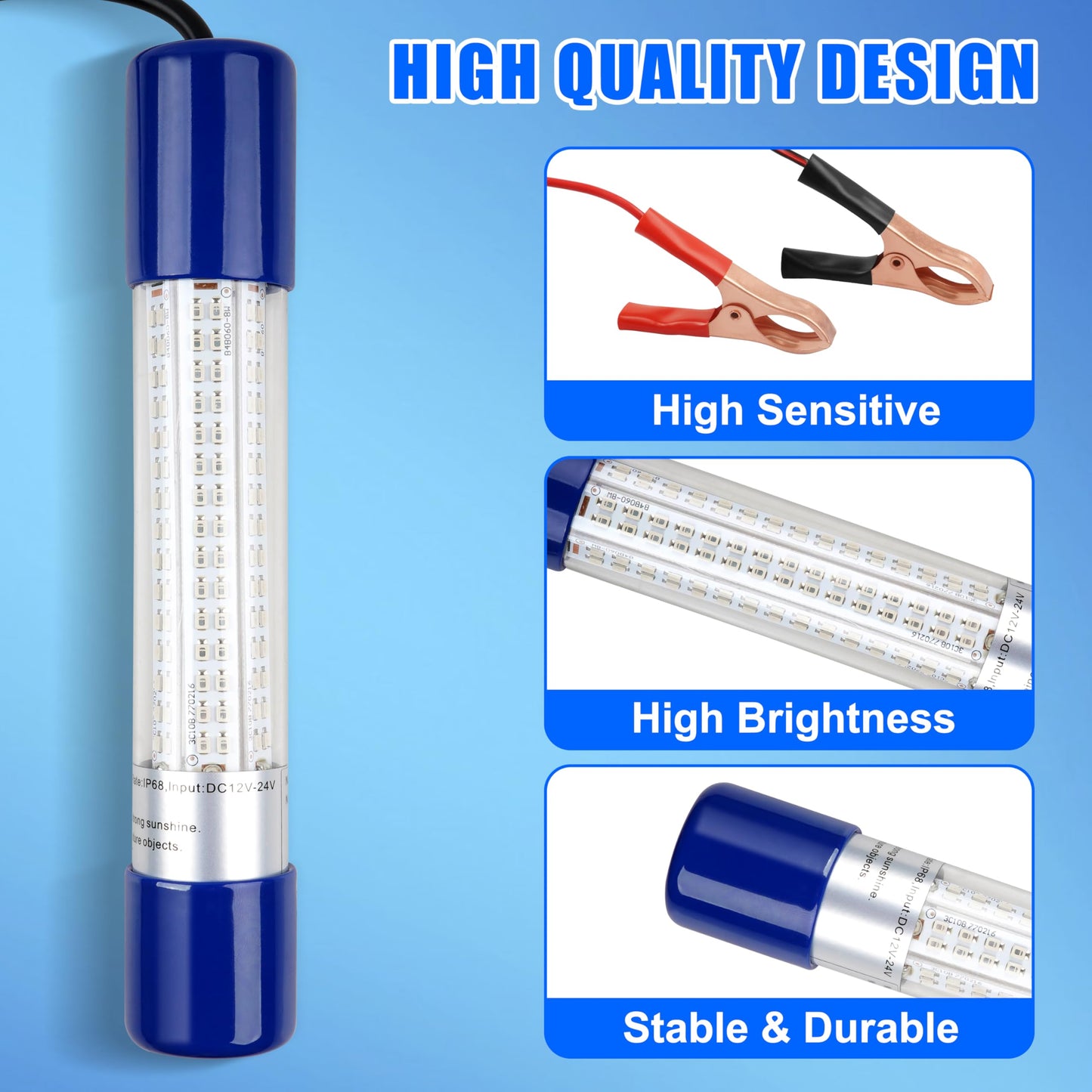 Underwater Fishing Light 1600 Lumens 10.8W 12/24V Submersible Fishing Bait Finder 180 LED Deep Drop Night Fishing Light with 20 FT Cord for Shrimp Squid Fish Crowds