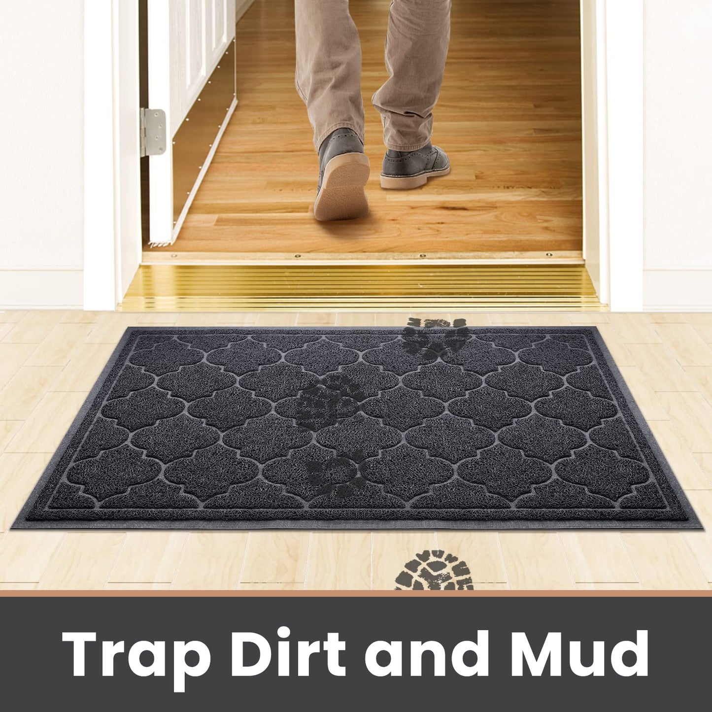 LuxStep Door Mat Large Indoor Outdoor Doormat, Non-Slip Low-Profile Design Floor Mat, Durable Trap Dirt and Dust Front Door Welcome Mat for Entryway,Patio,Garage,High Traffic Areas,(Black, 17"x30")