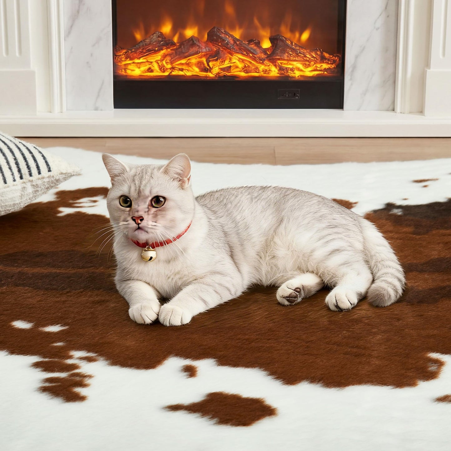JONIYEAR Large Durable Faux Cowhide Area Rug 4.9 x 6.56 Feet, Premium Cow Print Rug for Living Room Bedroom, Durable Faux Fur Animal Cow Hide Carpet for Western Farmhouse Decor,Washable, Brown Cowhide