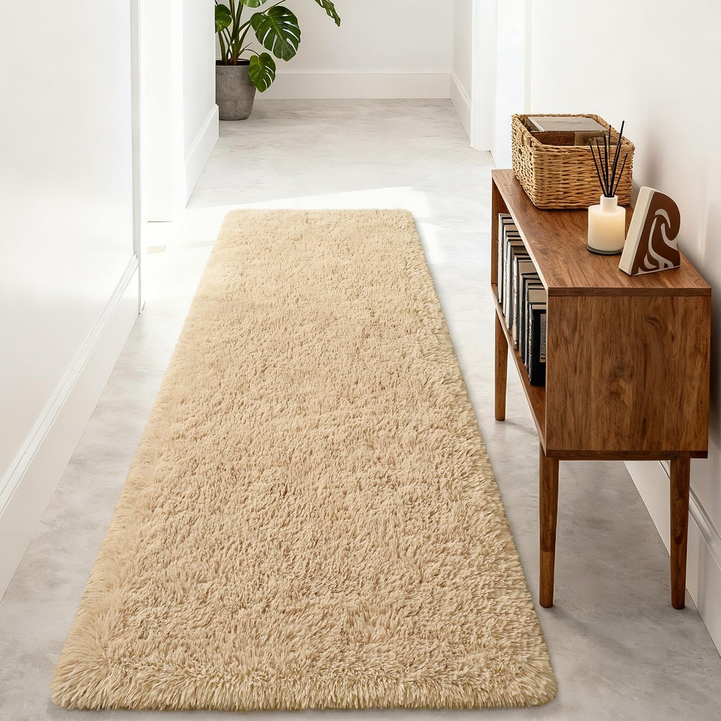 Merelax Soft Fluffy Rugs for Living Room, 2x6 Hallway Runner Rugs Plush Fuzzy Bedroom Rug, Furry Shaggy Area Rug Indoor Accent Floor Carpet for Bedside Dorm Nursery Kids Room Decor, Beige