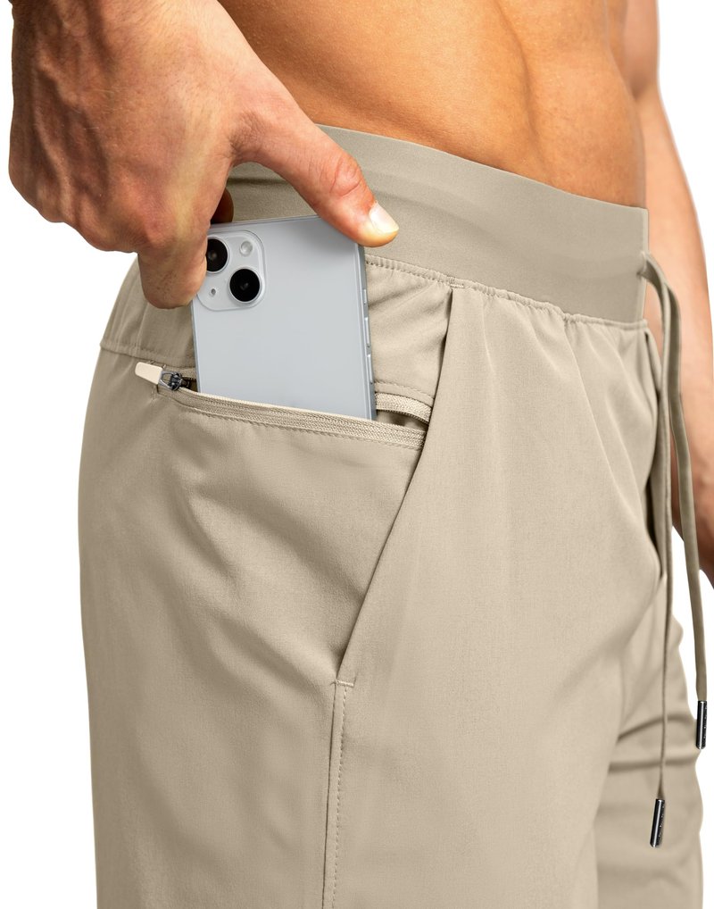 Soothfeel Men's Running Shorts with Zipper Pockets 9"/ 7"/ 5" Lightweight Quick Dry Basketball Gym Workout Athletic Shorts for Men (Khaki, XXL)